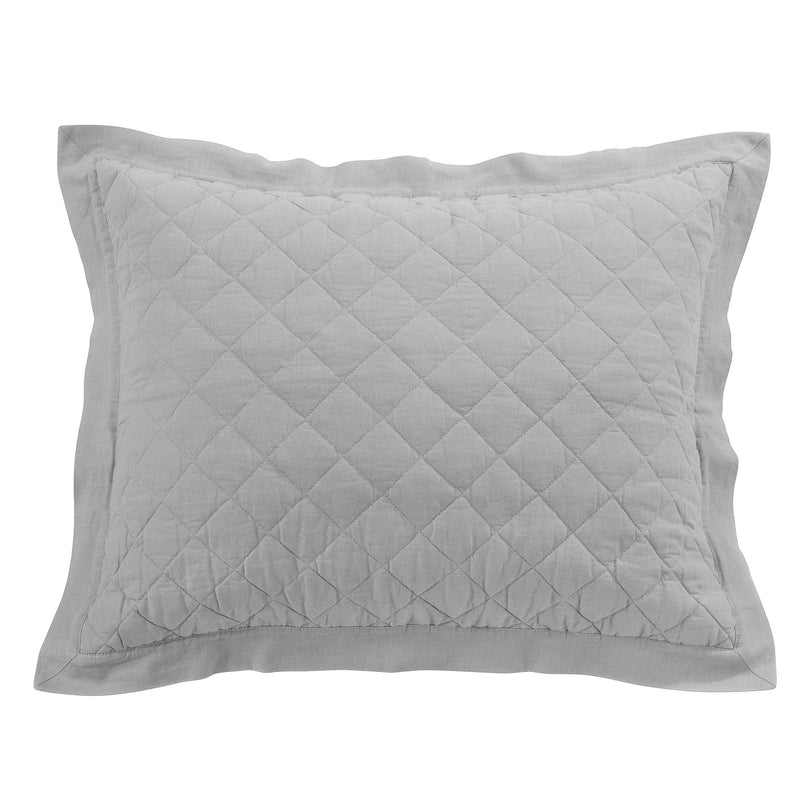 Linen Cotton Diamond Quilted Pillow Sham Standard / Gray Sham