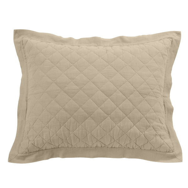 Linen Cotton Diamond Quilted Pillow Sham Standard / Light Tan Sham