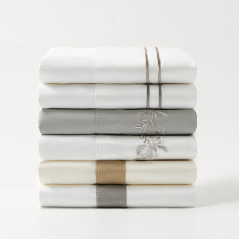 350 TC Taupe Stripe Embroidered White Sheet Set Sheet