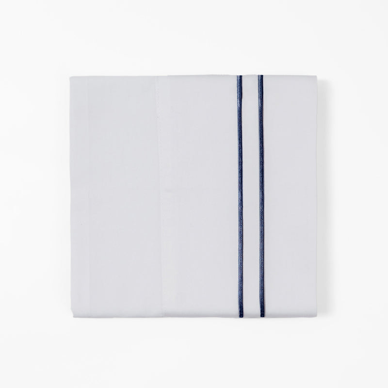 350 TC White Sheet Set With Navy Stripe Embroidery Sheet