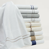 350TC White Sheet Set with Navy Flange Sheet