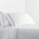 350 TC White Sheet Set With Gray Stripe Embroidery Queen Sheet