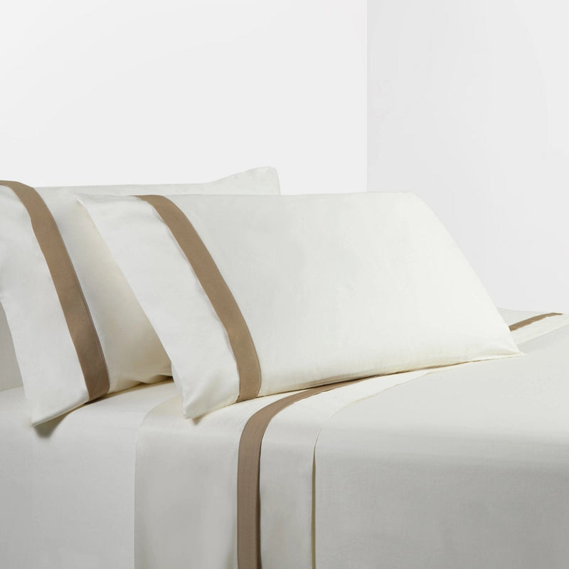 350TC Cream Sheet Set with Tan Flange Queen Sheet