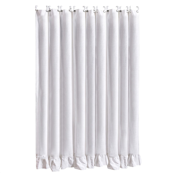 Washed Linen Ruffled Shower Curtain, White Shower Curtain