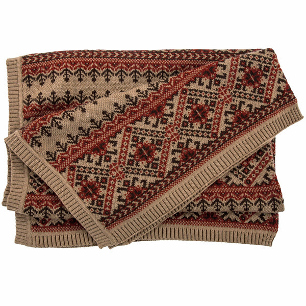 Fair Isle Red & Brown Knit Throw Blanket, 50x60 Throw