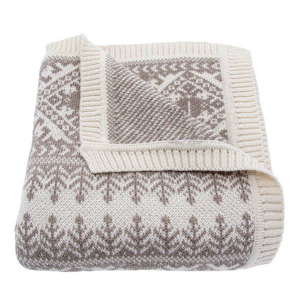 Fair Isle Taupe Knit Throw Blanket, 50x60 Throw