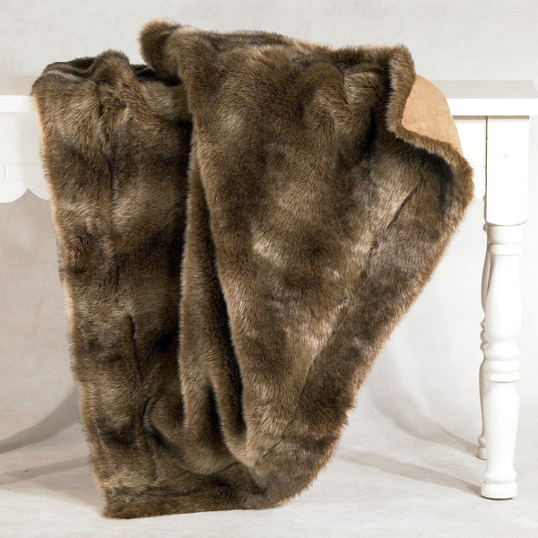 Faux Wolf Fur Throw Blanket Throw