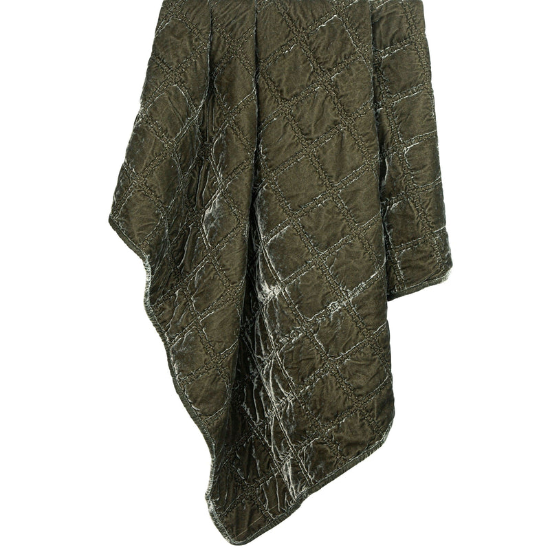 Stella Faux Silk Velvet Double Box Stitch Throw Fern Green Throw