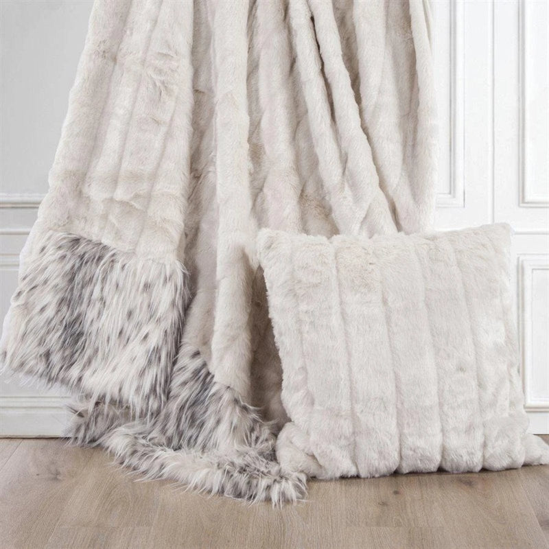 White Faux Mink & Snow Leopard Oversized Throw Blanket, 50x80 Throw