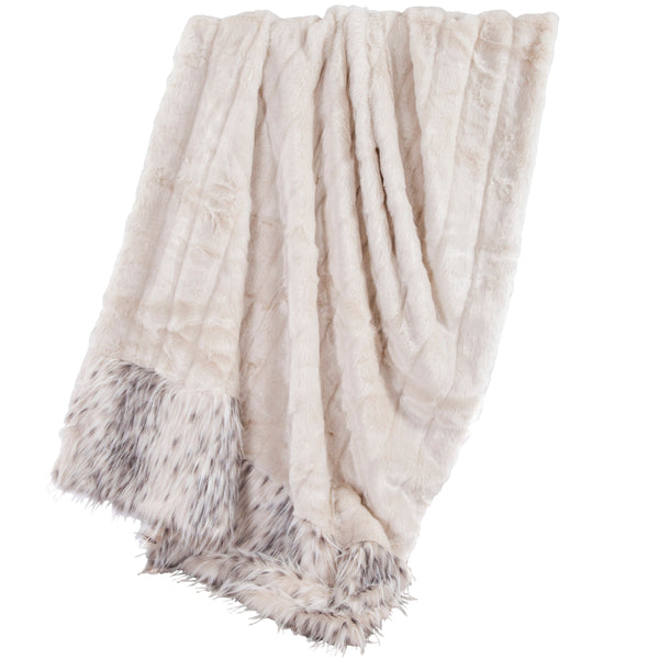 White Faux Mink & Snow Leopard Oversized Throw Blanket, 50x80 Throw