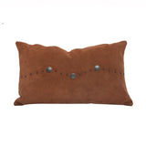 Western Suede Antique Silver Concho & Studded Lumbar Pillow Tobacco
