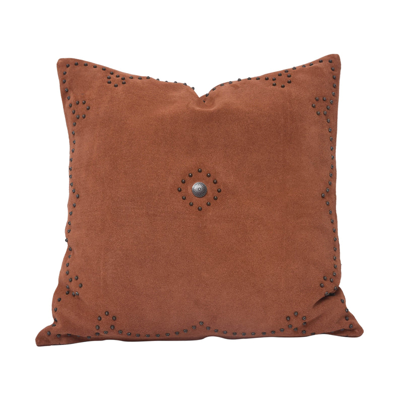Western Suede Antique Silver Concho & Studded Pillow Tobacco