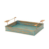 Turquoise Patina Metal Tray w/ Arrow Handles Tray
