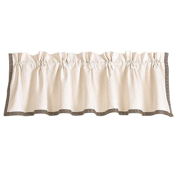 Augusta White Matelassé Kitchen Valance w/ Greek Key Trim Valance