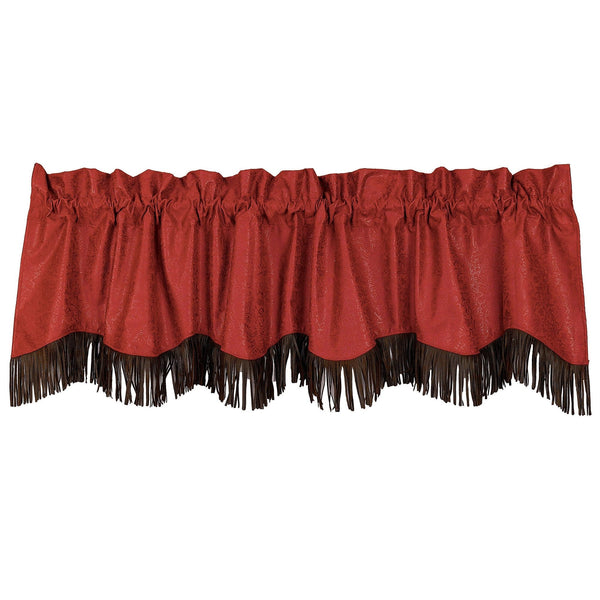 Cheyenne Red Leather Kitchen Valance w/ Fringe Valance