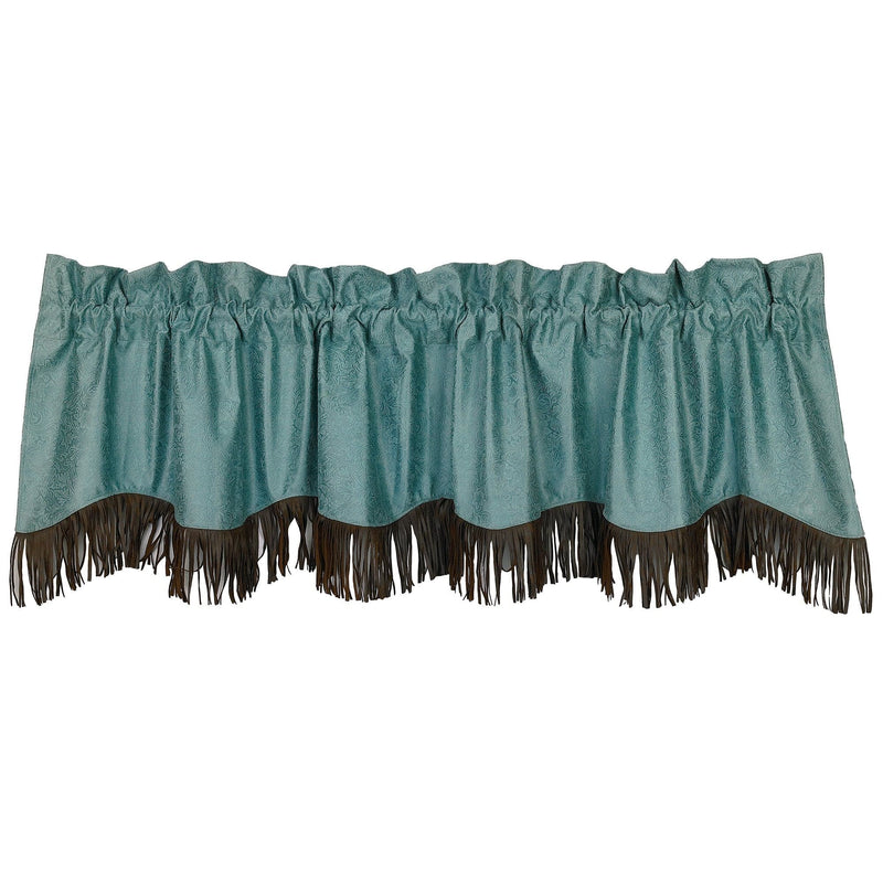 Cheyenne Turquoise Leather Kitchen Valance with Fringe Valance