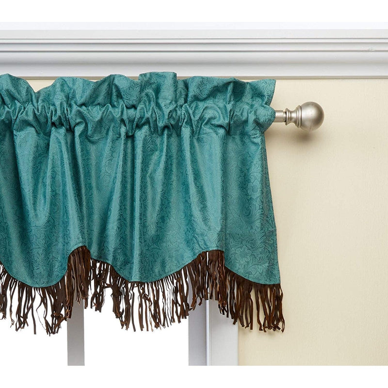 Cheyenne Turquoise Leather Kitchen Valance with Fringe Valance