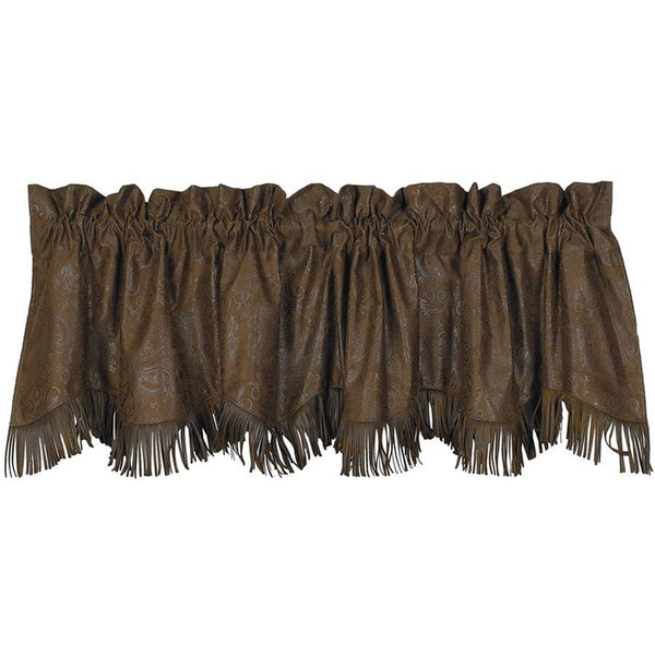 Chocolate Tooled Leather Kitchen Valance w Fringe HiEnd Accents