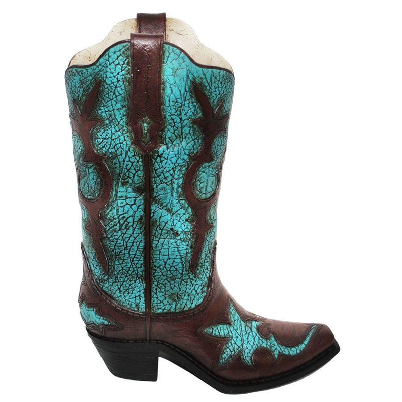Turquoise Distressed Cowboy Boot Vase Vase
