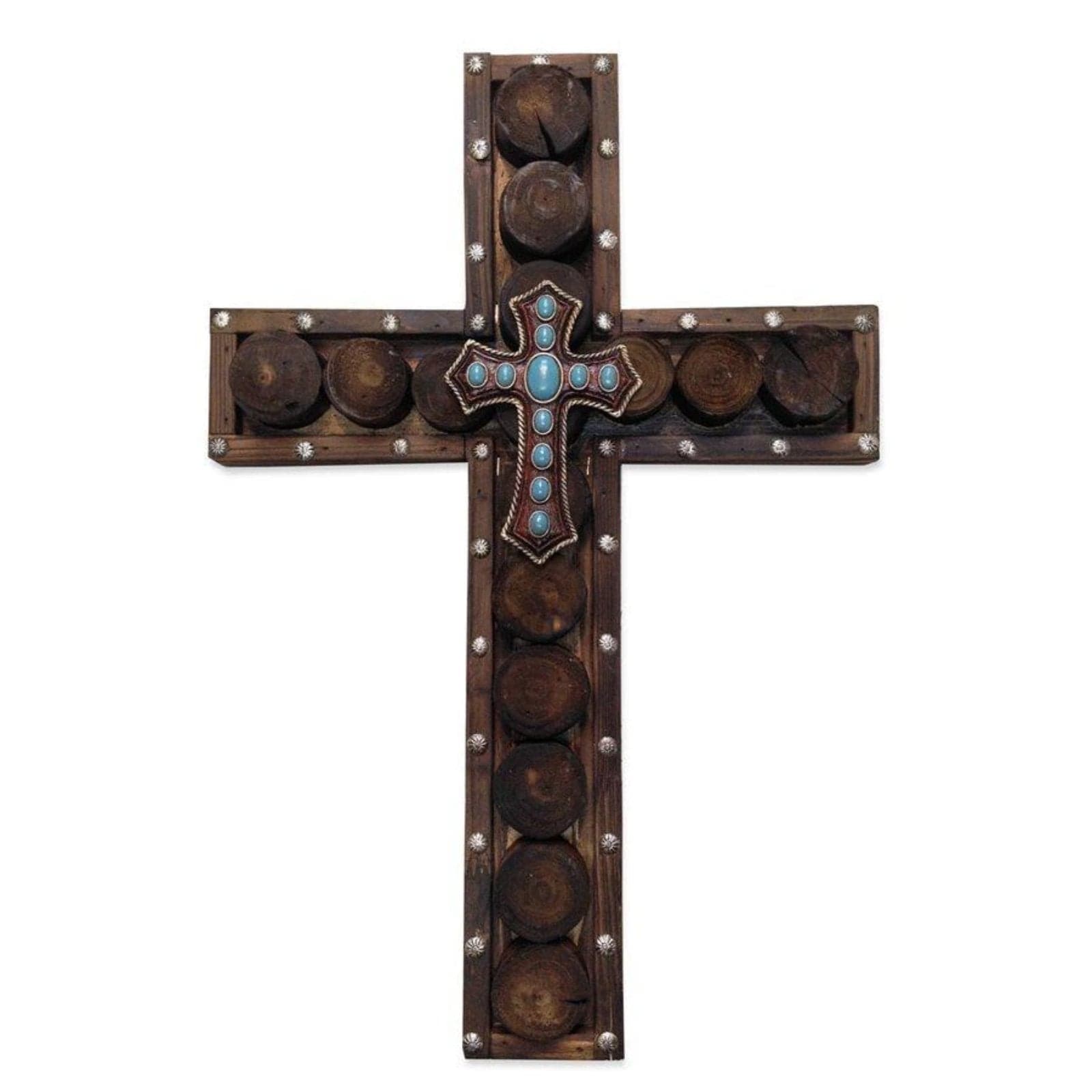 Studded Wood & Turquoise Cross Wall Decor | HiEnd Accents