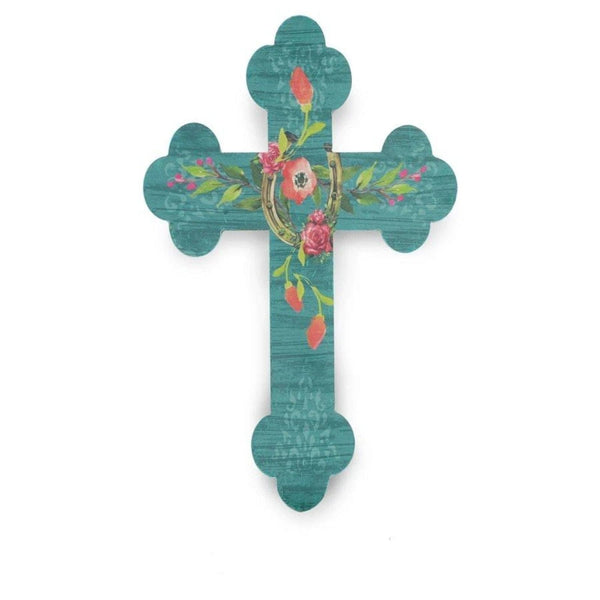 Turquoise Floral Horseshoe Cross Wall Decor Wall Decor