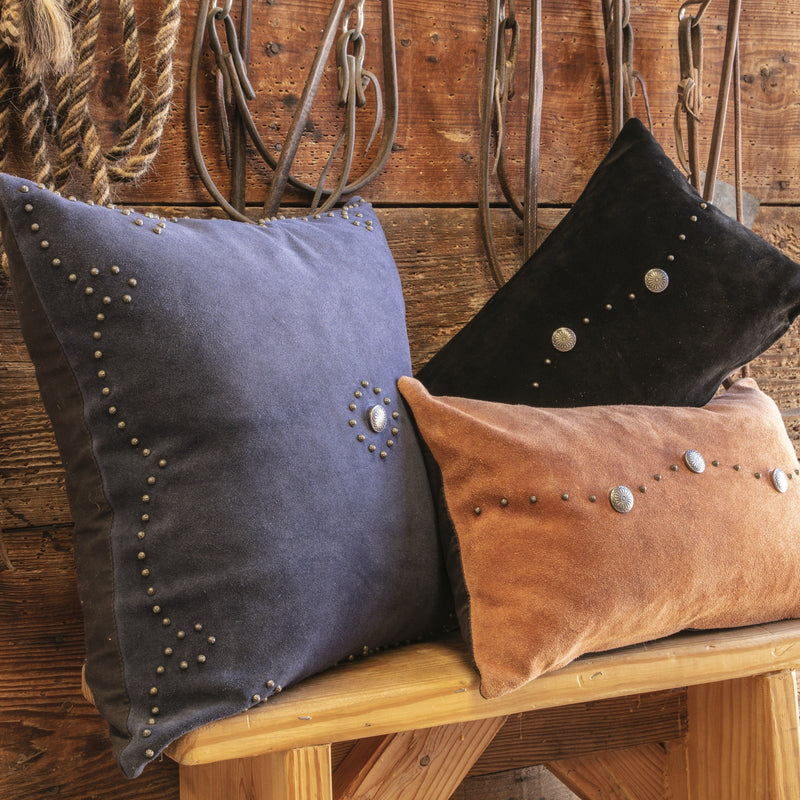 Western Suede Antique Silver Concho & Studded Pillow